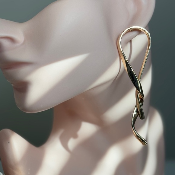 Gold Twisted Loop Earrings - Picture 3 of 6